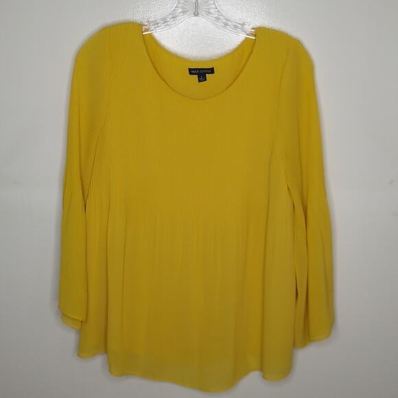 Max Edition women's size Large mustard pleated blouse. Dressy - Picture 1 of 8